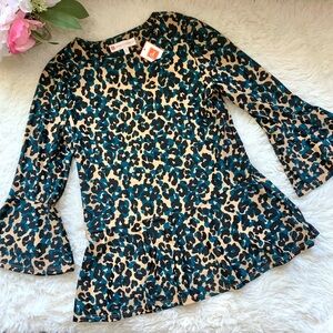 NWT Jude Connally Delilah Cheetah Print Peplum Top